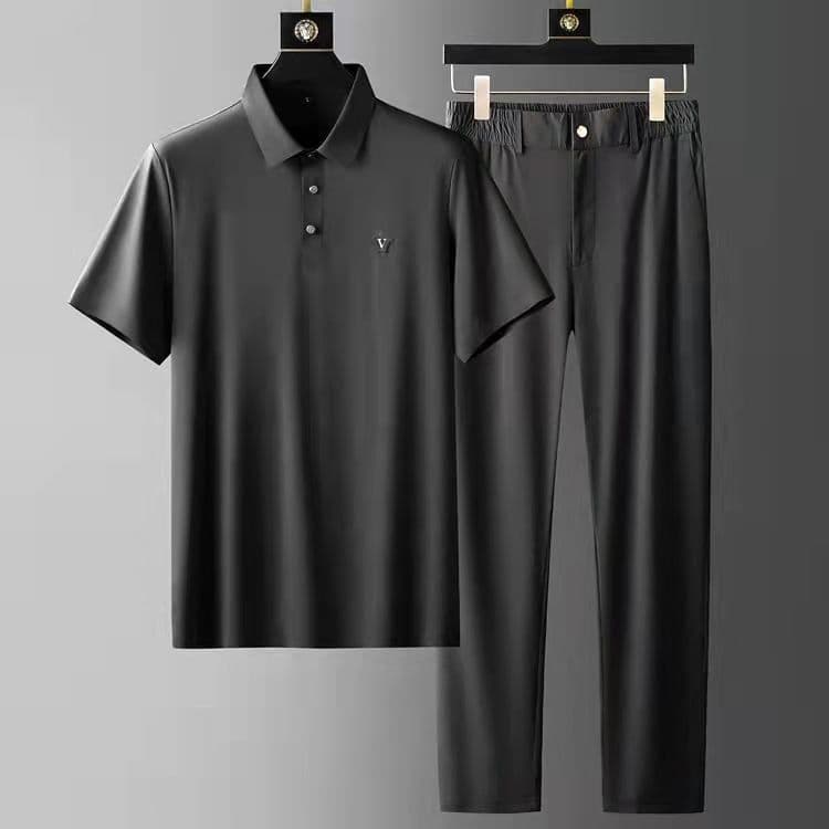 image-Men's Ice Silk Short-Sleeve Casual Suit - Thin