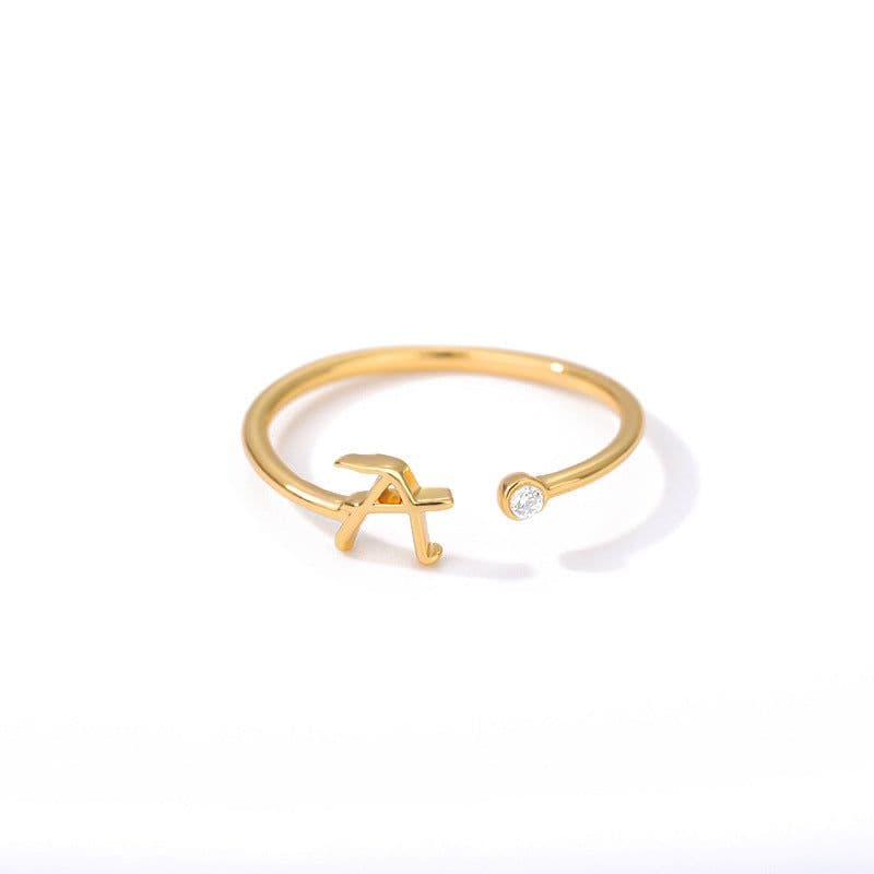 image-Cross-border simple letter ring English letter ring women's opening adjustable ring name ring spot