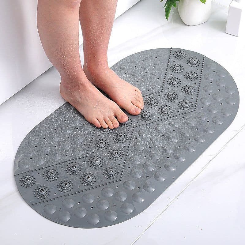 image-Non-Slip Shower Mat - Grey PVC 39x69 Bath Mat