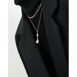 image-510 Korean version of ins niche design sense minimalist all-match water drop pendant texture S925 sterling silver clavicle chain necklace female