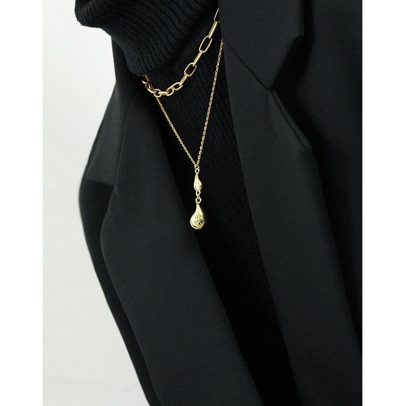 image-510 Korean version of ins niche design sense minimalist all-match water drop pendant texture S925 sterling silver clavicle chain necklace female