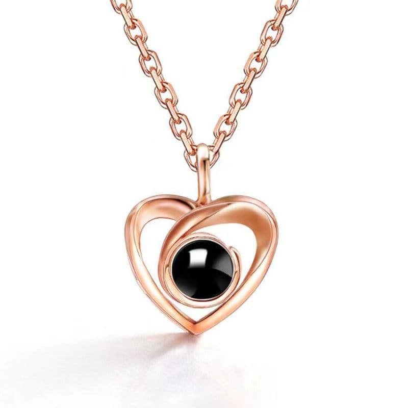image-s925 Silver Heart Projection Necklace - I Love You Pendant for Women