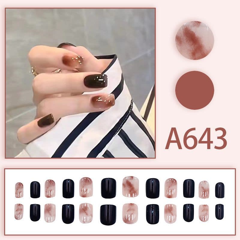 image-Autumn and winter gentle and pure desire simple style wearable manicure patches short, medium and long style white removable fake nail patches
