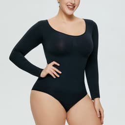image-Women's Seamless Shapewear Bodysuit - White Long Sleeve