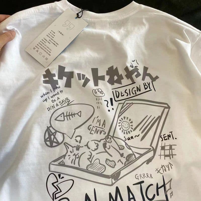 image-White Cotton T-Shirt Women's Short Sleeve Anime