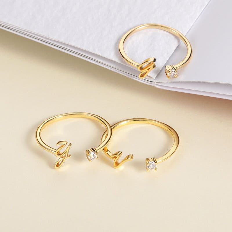 image-Cross-border simple letter ring English letter ring women's opening adjustable ring name ring spot