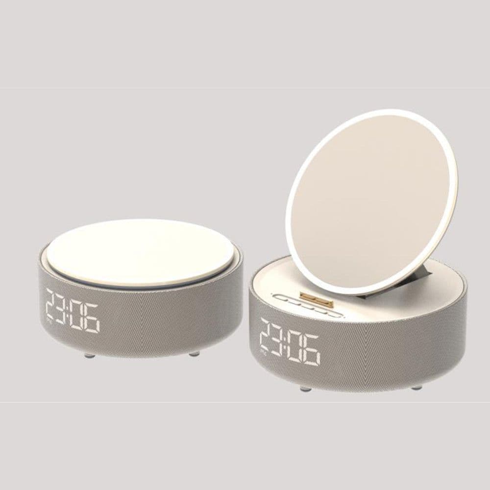 image-Multifunctional Wireless Cosmetic Mirror with Bluetooth Speaker & Alarm Clock