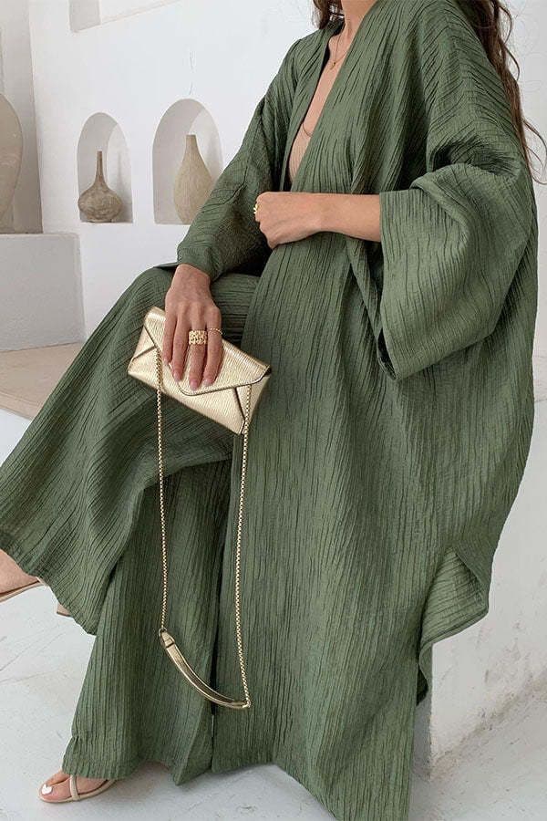 image-Women's Pleated Top & Casual Pants Set - Polyester