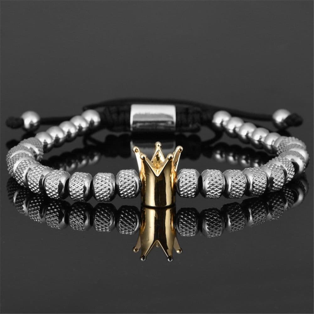 image-Cross-border Hot Sale Glossy Crown Bracelet Set Pineapple Beads Roman Numerals Twist Bracelet Set