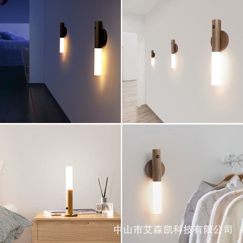 image-Motion Sensor Night Light - Wood Grain Walnut LED