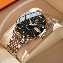 image-POEDAGAR Men's Watch 42mm Waterproof Stainless Steel