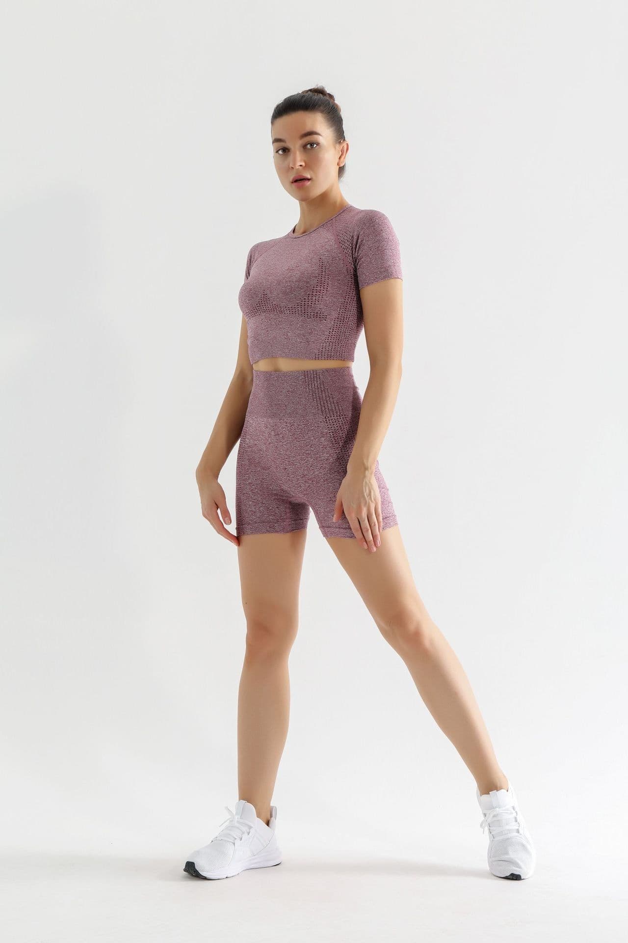 image-High-Waist Yoga Pants - Claret, L, Breathable, Short Sleeve