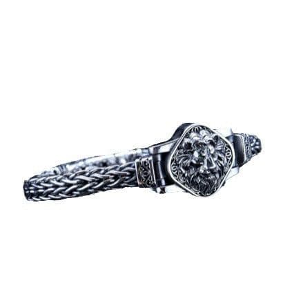 image-Yin Yushang 925 Silver Lion Bracelet - Retro Men's Jewelry, 20cm
