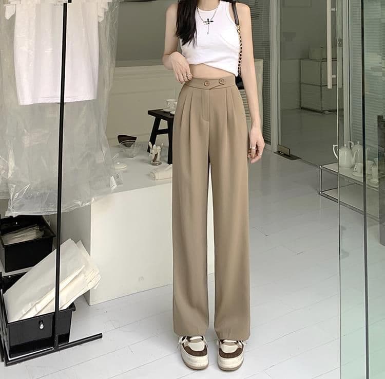 image-Women's High-Waist Wide-Leg Pants - Pink Polyester