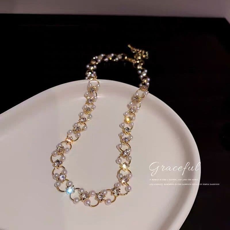 image-High-end French Pearl Zircon Necklace Red - Alloy Jewelry