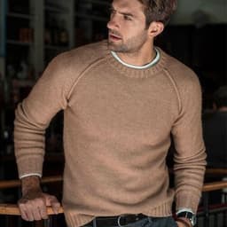 image-Men's Acrylic Knit Sweater - Yellow Crew Neck
