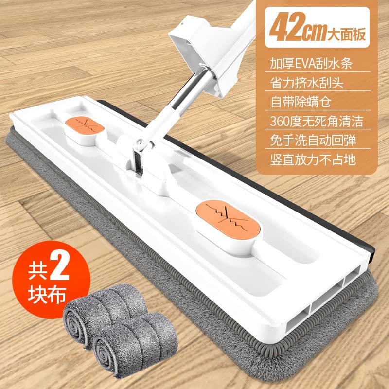 image-Zhenjia Large Flat Mop - Hand-Washable, Blue Cloth + Bucket