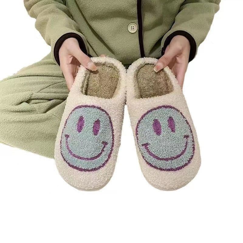 image-Women's Plush Slippers - Lightning Blue Smiley