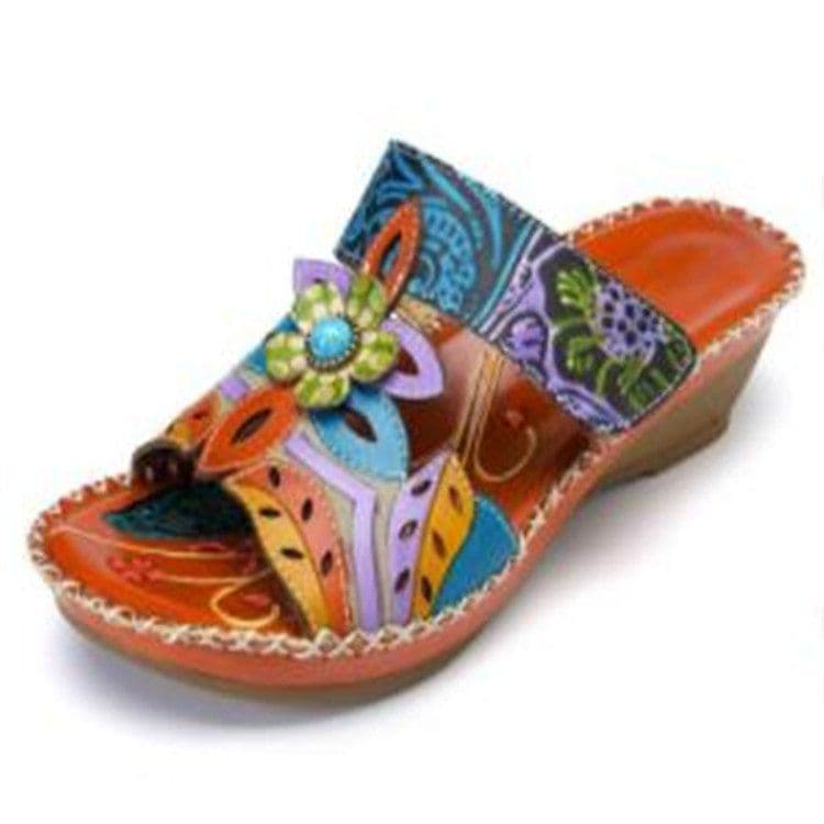 image-Women's Sandals Size 43 Orange PU Wedge Casual
