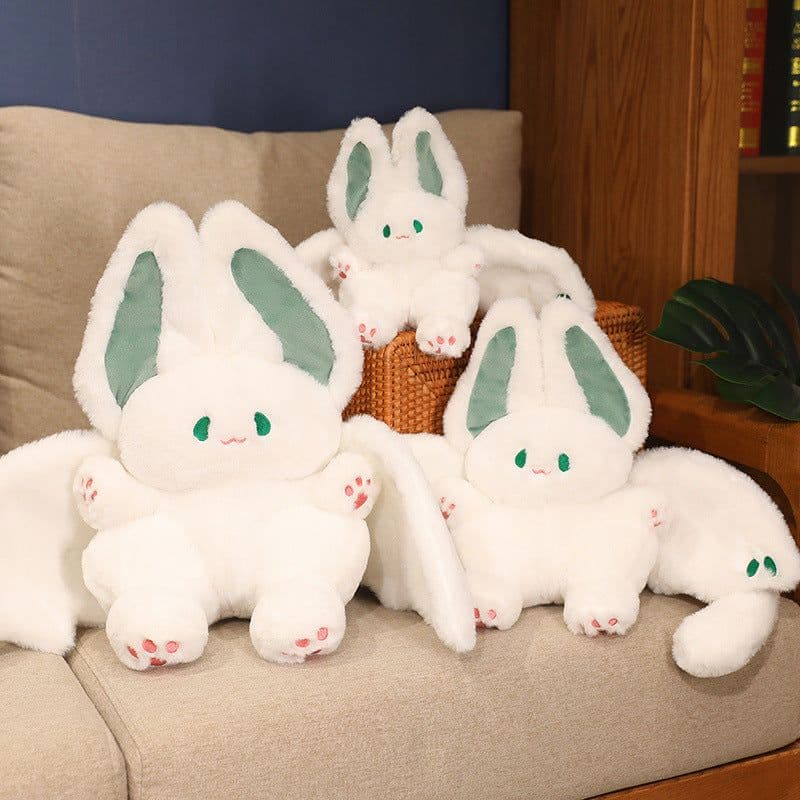 image-Bat Rabbit Plush Toy - White Angel Flying Rabbit Doll - PP Cotton