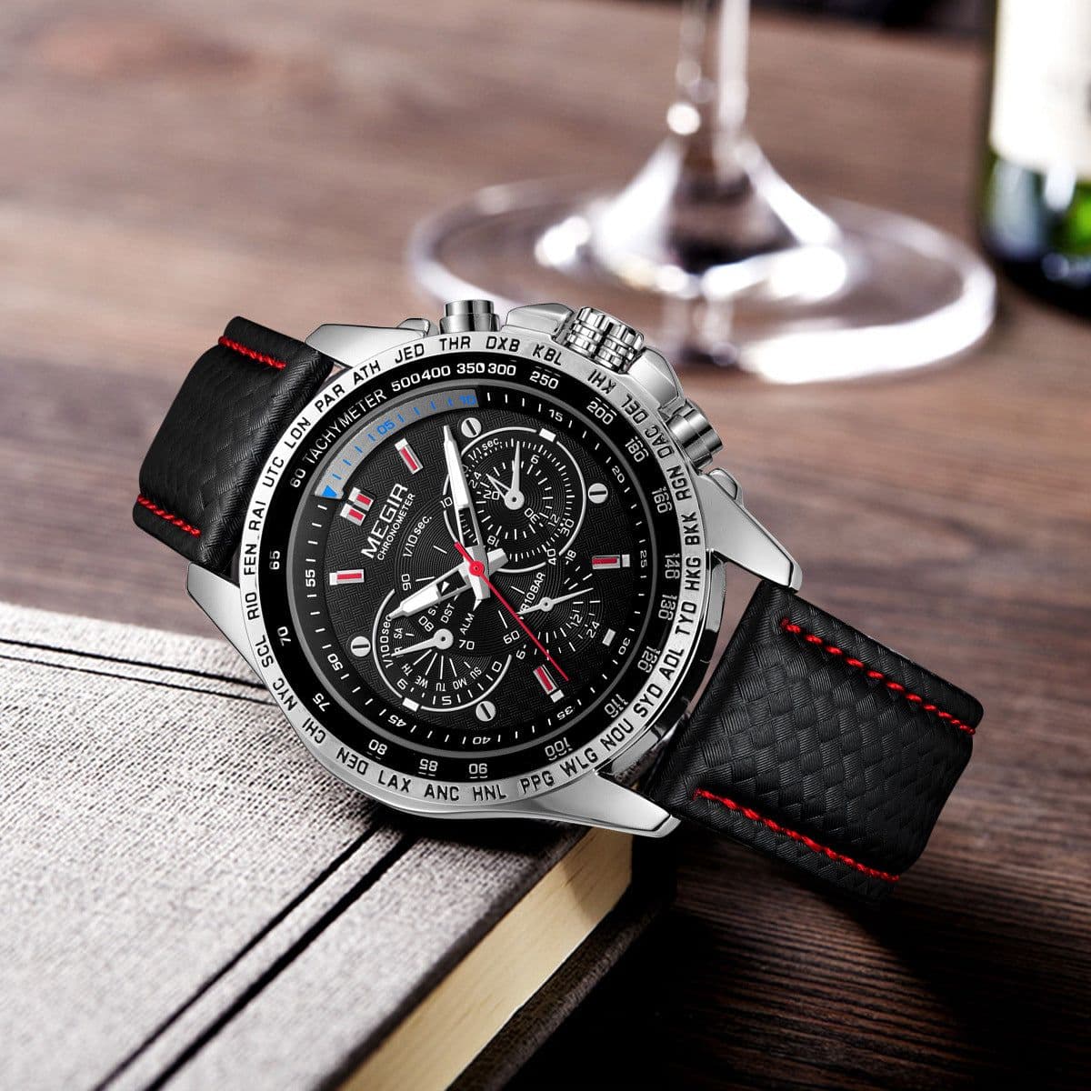 image-MEGIR 30M Waterproof Men's Sports Watch - Black Dial 43mm Alloy Case