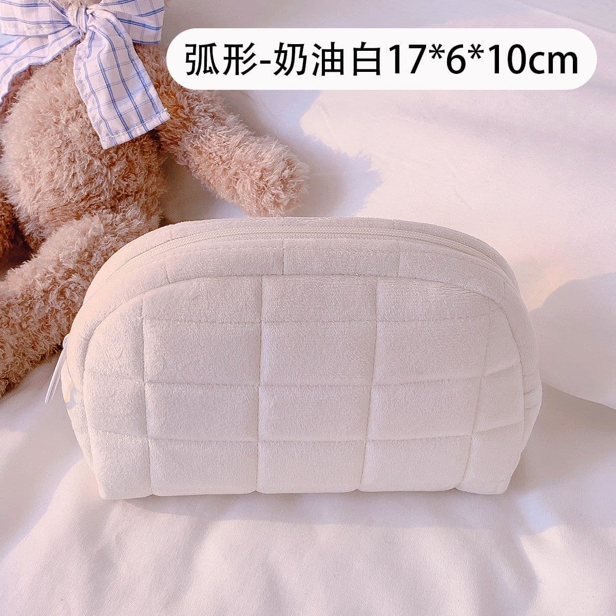 image-Sichen Cosmetic Pillow Bag - Cream White, Large, Soft & Anti-odor