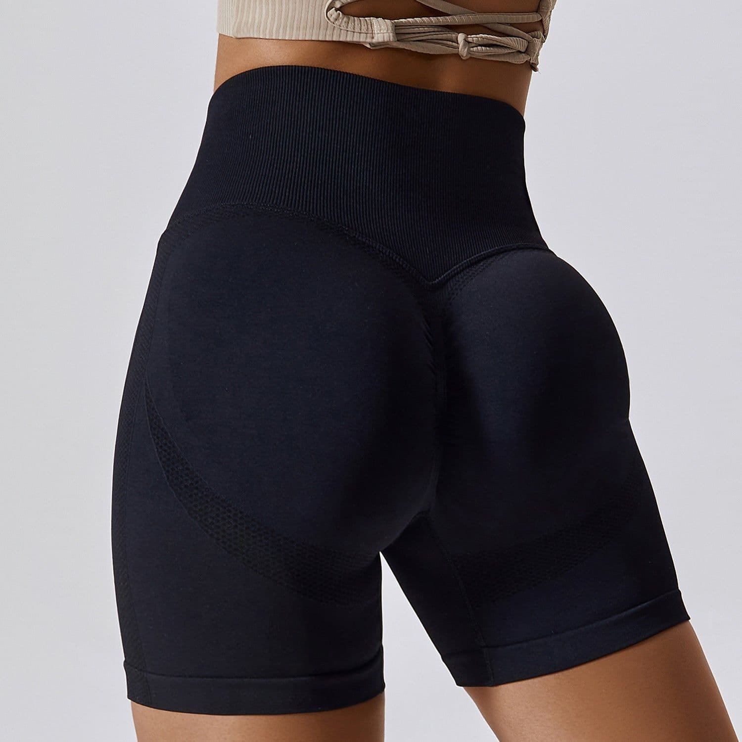 image-Light Gray Yoga Shorts - High Waist Women's Fitness
