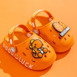 image-Dinosaur Baby Clogs - Orange Non-Slip PVC