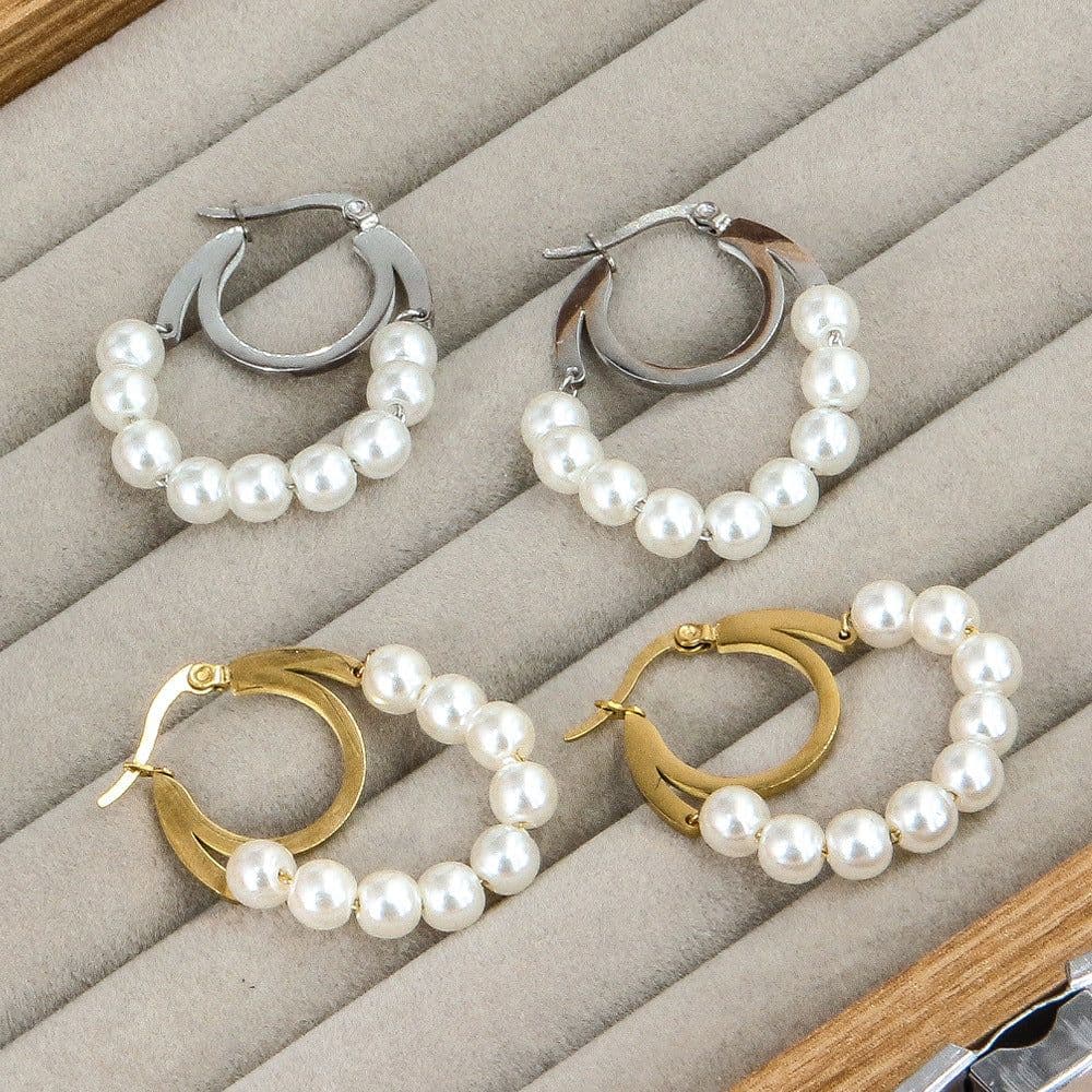 image-Baroque Pearl Earrings - Gold Plated Stainless Steel