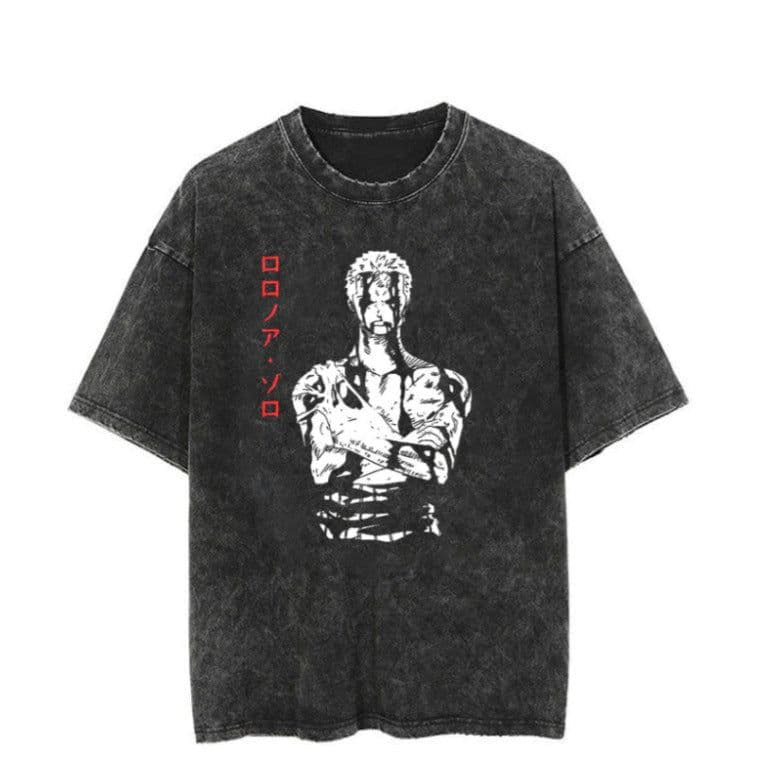 image-Washed Black Cartoon T-shirt, XXXL, Breathable Cotton