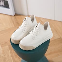 image-Women's High-Top Casual Shoes - Khaki Lace-Up