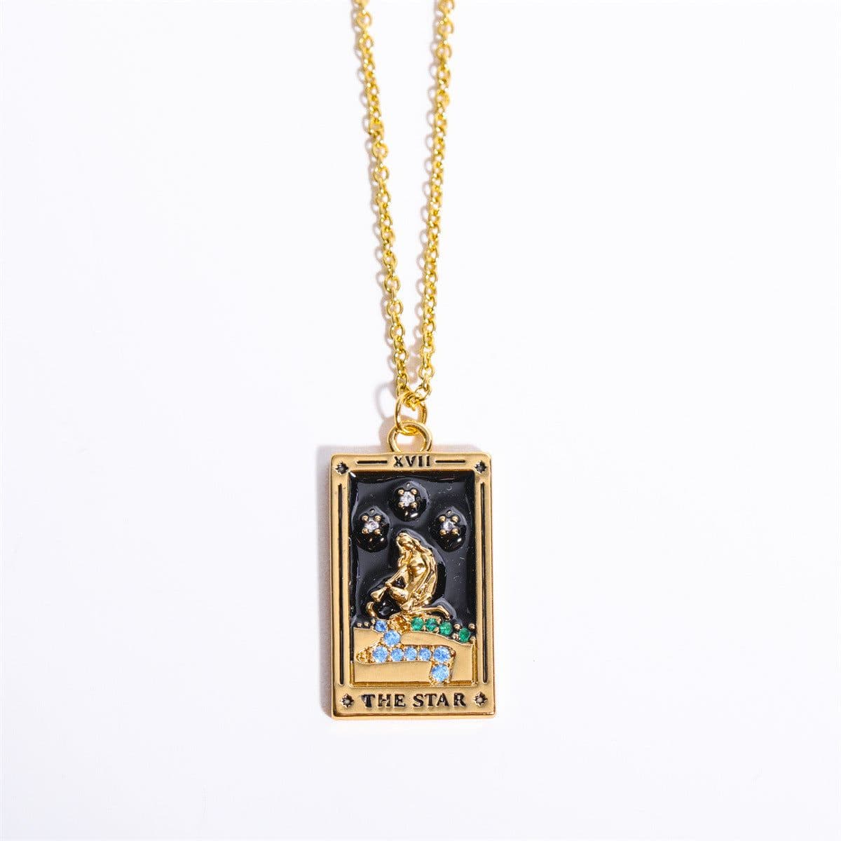 image-Electroplated real gold retro Tarot brand TAROT with drill dripping oil square brand necklace female ins high Zan Zan hot style