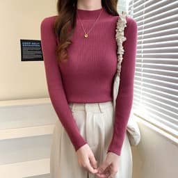 image-Women's Half Turtleneck Sweater Long Sleeve Slim Fuchsia