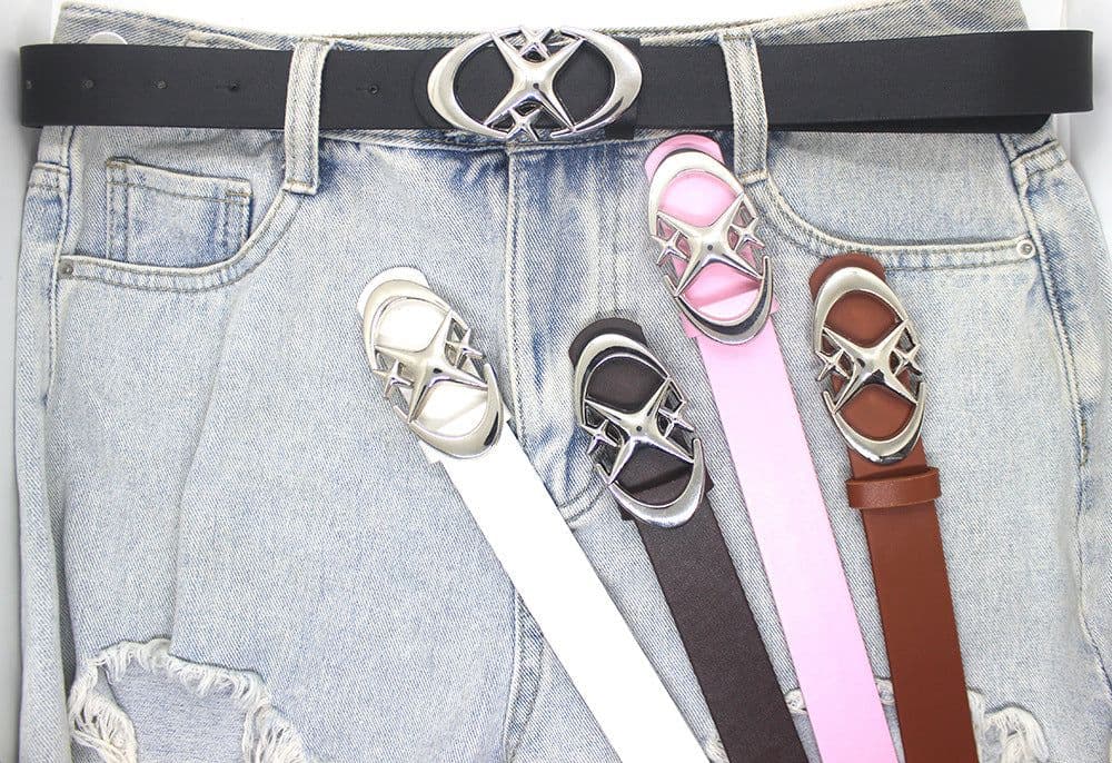image-Alloy Belt - Double Moon Cross Star Buckle
