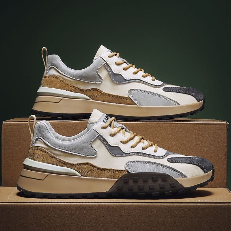 image-Trendy Korean Men's Shoes, Summer Breathable Casual Shoes, Flat Sole Daddy Sneakers - White Ash