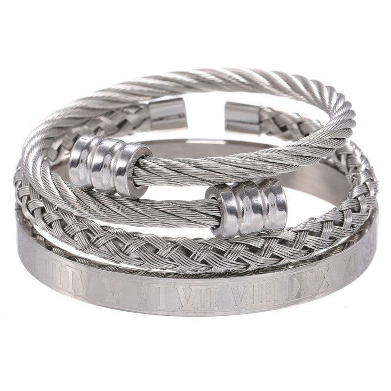 image-Stainless Steel Geometric Bracelet Men - Retro