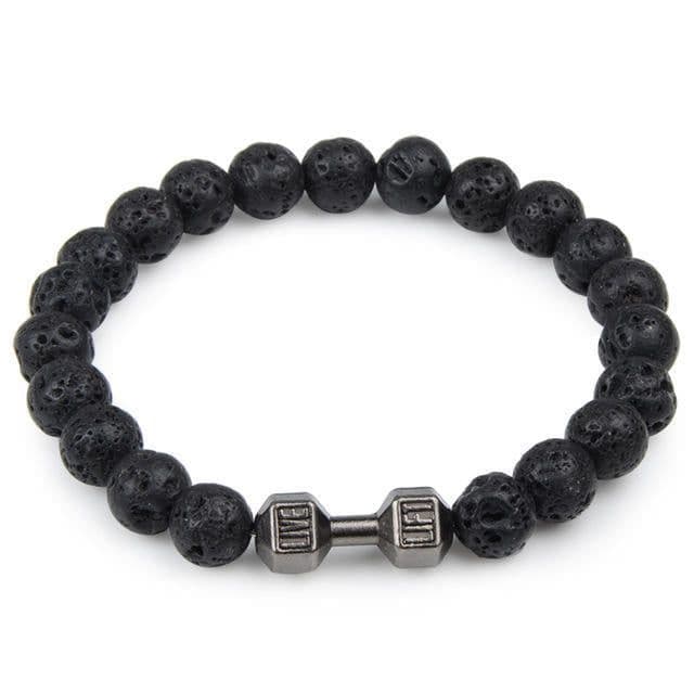 image-Volcanic Lava Dumbbell Bracelet Tiger Eye Blue Turquoise White Turquoise Bracelet Ladies and Men Jewelry Cross-border Hot Sale