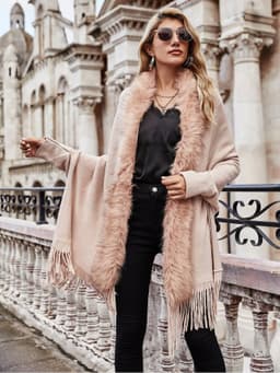 image-Dark Blue Cardigan Sweater Women Fur Collar