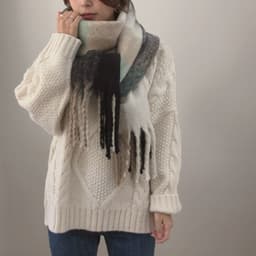 image-Plaid Knit Scarf - Blue Rose White 240x35cm Warm
