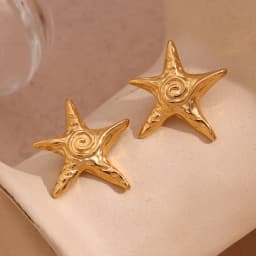 image-Stainless Steel Star Earrings - Gold Hammered