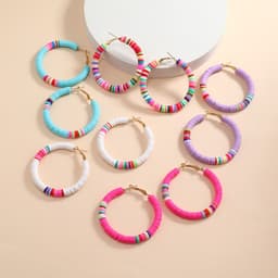 image-Cross-border European and American ins style simple bohemian C-shaped earrings female handmade colorful soft pottery personality earrings female