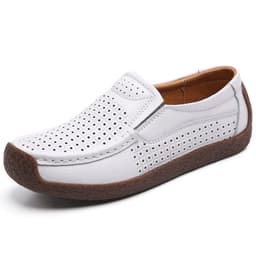 image-Women's Cowhide Loafers, Flat Heel, Casual Bean Shoes, Sizes 35-43, Low Top