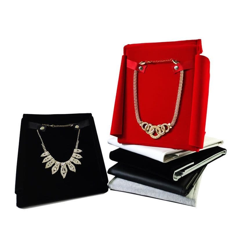 image-Jewelry Necklace Storage Bag - Black Flannel 25x18cm