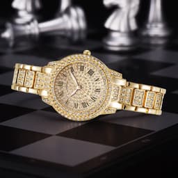 image-Roman Steel Belt Watch Full Diamonds Starry Quartz Hip-Hop Style (64 characters)
