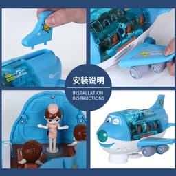 image-Cartoon Airplane Toy - Blue Light Music Rotating