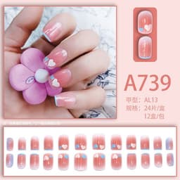 image-Fresh French flowers, cute ins wind, ice and transparent stars, long style, short style, white, high-end manicure and wearable nails
