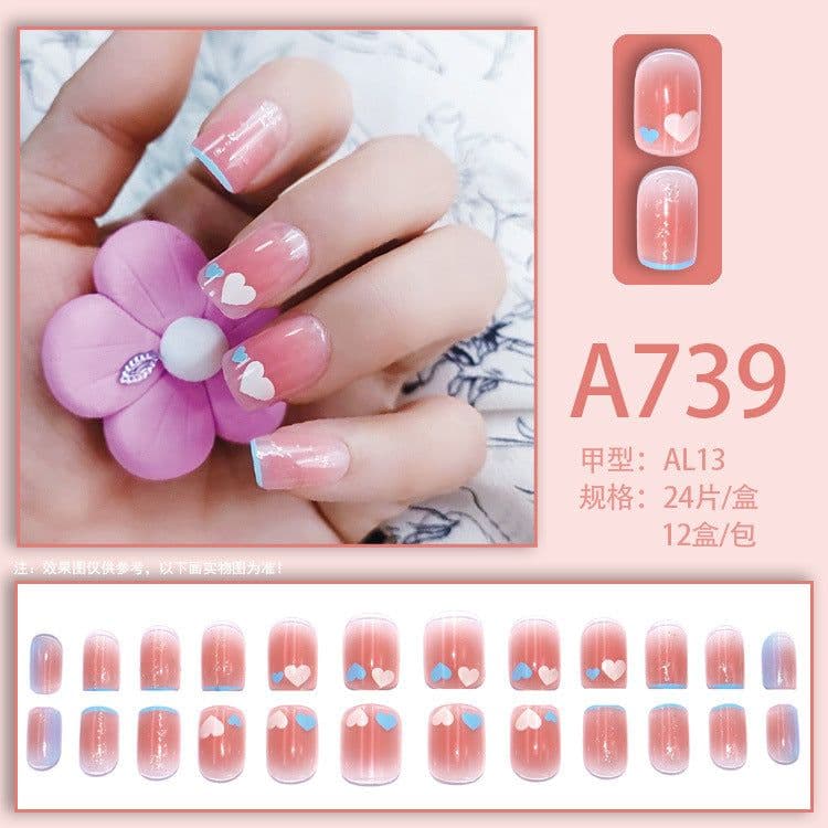 image-Fresh French flowers, cute ins wind, ice and transparent stars, long style, short style, white, high-end manicure and wearable nails