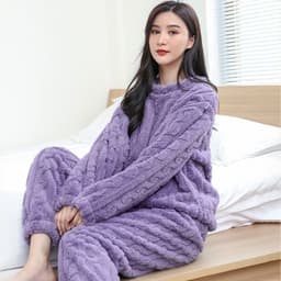 image-2023 Winter Solid Color Jacquard Uniform Warm Suit for Men and Women Comfortable Cotton Velvet Thickened Warm Home Clothes Suit Pajamas