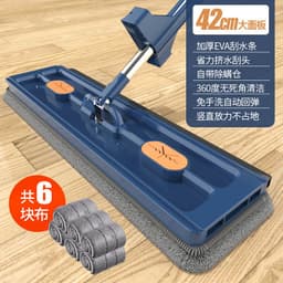 image-Zhenjia Large Flat Mop - Hand-Washable, Blue Cloth + Bucket