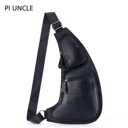 image-Uncle Pi Leather Chest Bag - Black Half Moon